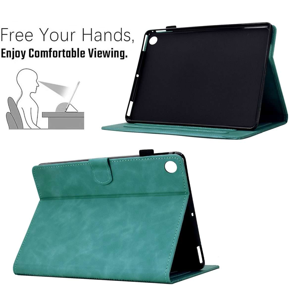For Samsung Galaxy Tab A11 / A9 Cats Embossed Leather Tablet Case(Light Blue)