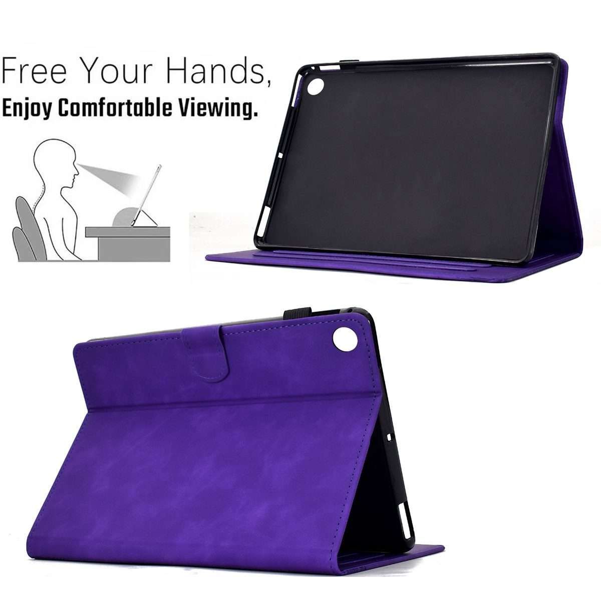 For Samsung Galaxy Tab A11 / A9 Cats Embossed Leather Tablet Case(Purple)