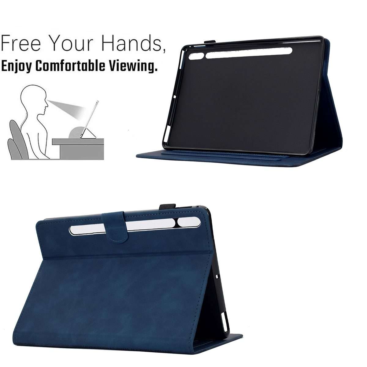 For Samsung Galaxy Tab S8 / S7 Cats Embossed Leather Smart Tablet Case(Dark Blue)