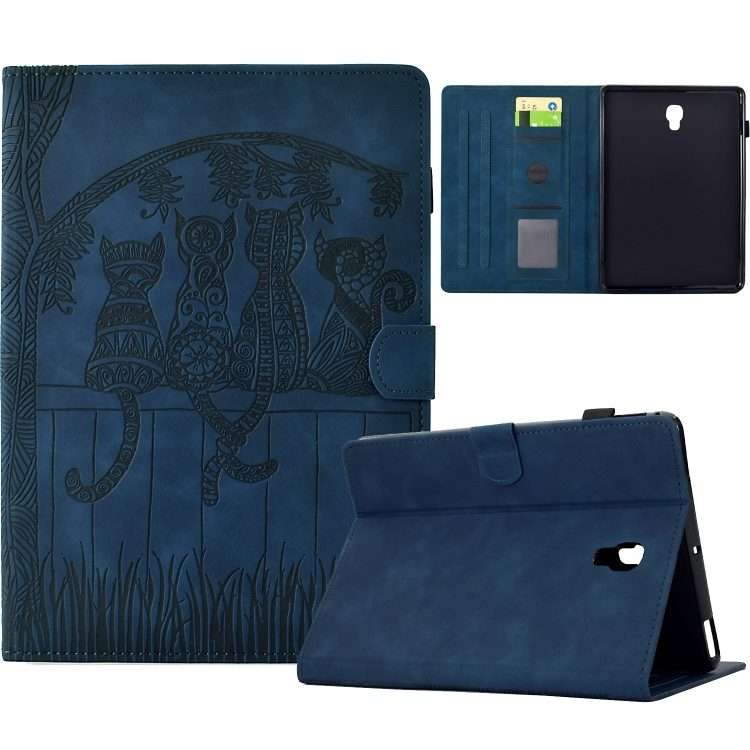 For Samsung Galaxy Tab A 10.5 T590 Cats Embossed Leather Smart Tablet Case(Dark Blue)