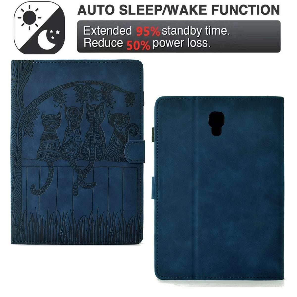 For Samsung Galaxy Tab A 10.5 T590 Cats Embossed Leather Smart Tablet Case(Dark Blue)