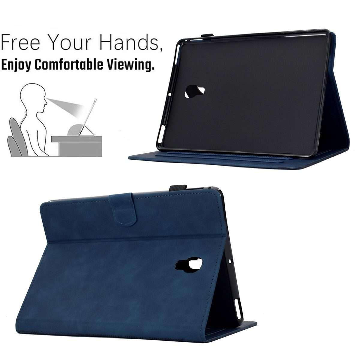 For Samsung Galaxy Tab A 10.5 T590 Cats Embossed Leather Smart Tablet Case(Dark Blue)