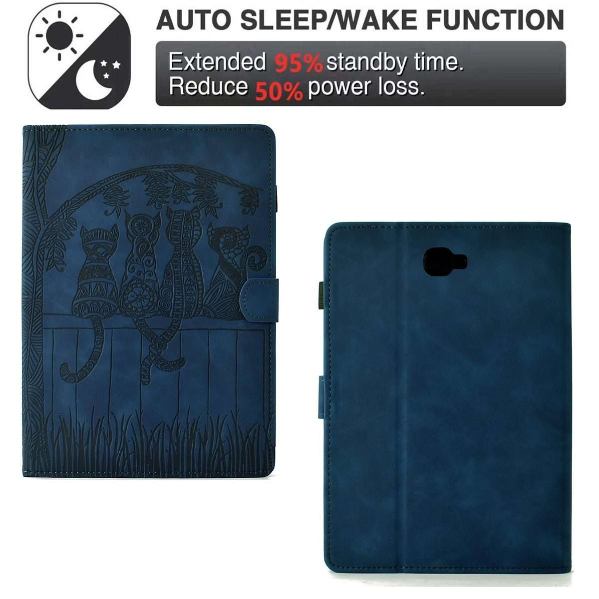 For Samsung Galaxy Tab A 10.1 2016 T580 Cats Embossed Leather Smart Tablet Case(Dark Blue)