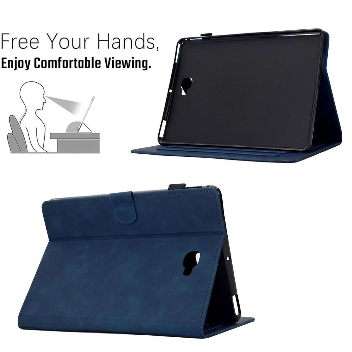 For Samsung Galaxy Tab A 10.1 2016 T580 Cats Embossed Leather Smart Tablet Case(Dark Blue)