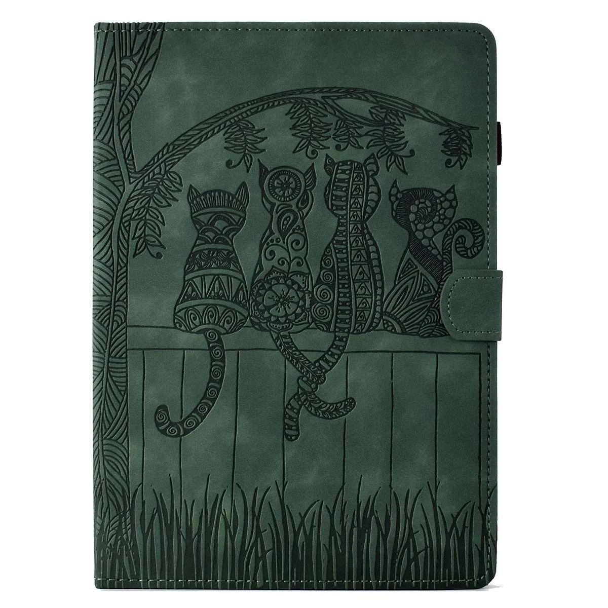 For Samsung Galaxy Tab S10 FE+ Cats Embossed Leather Smart Tablet Case(Green)