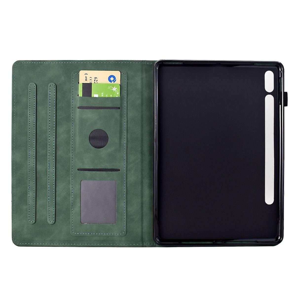 For Samsung Galaxy Tab S10 FE+ Cats Embossed Leather Smart Tablet Case(Green)
