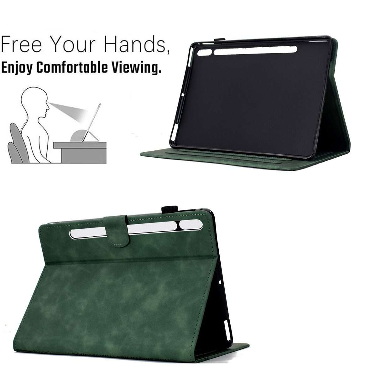 For Samsung Galaxy Tab S10 FE+ Cats Embossed Leather Smart Tablet Case(Green)