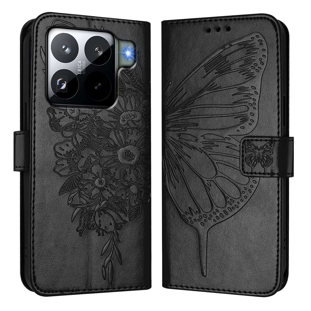 For Xiaomi 15S Pro 5G Embossed Butterfly Leather Phone Case(Black)