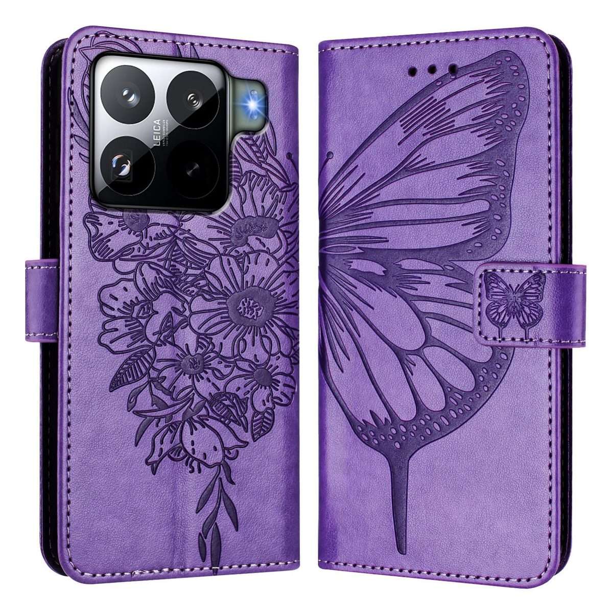 For Xiaomi 15S Pro 5G Embossed Butterfly Leather Phone Case(Light Purple)