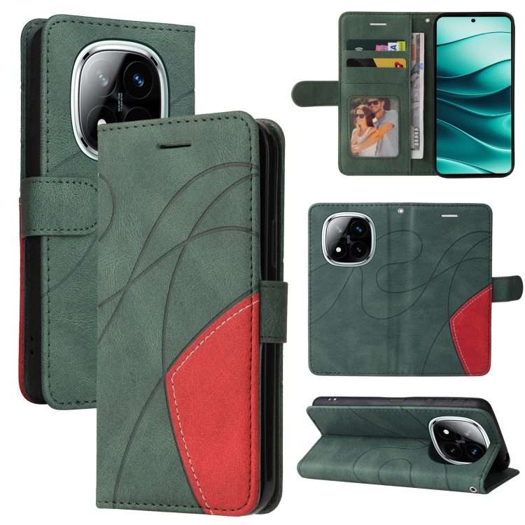 For Redmi Note 14 Pro / 14 Pro+ 5G Dual-color Splicing Flip Leather Phone Case(Green)