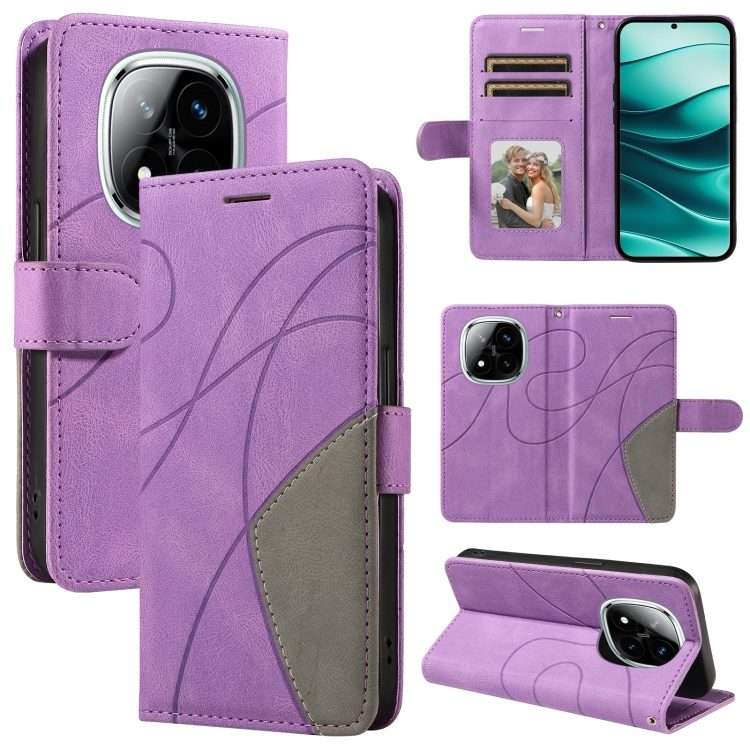 For Redmi Note 14 Pro / 14 Pro+ 5G Dual-color Splicing Flip Leather Phone Case(Purple)