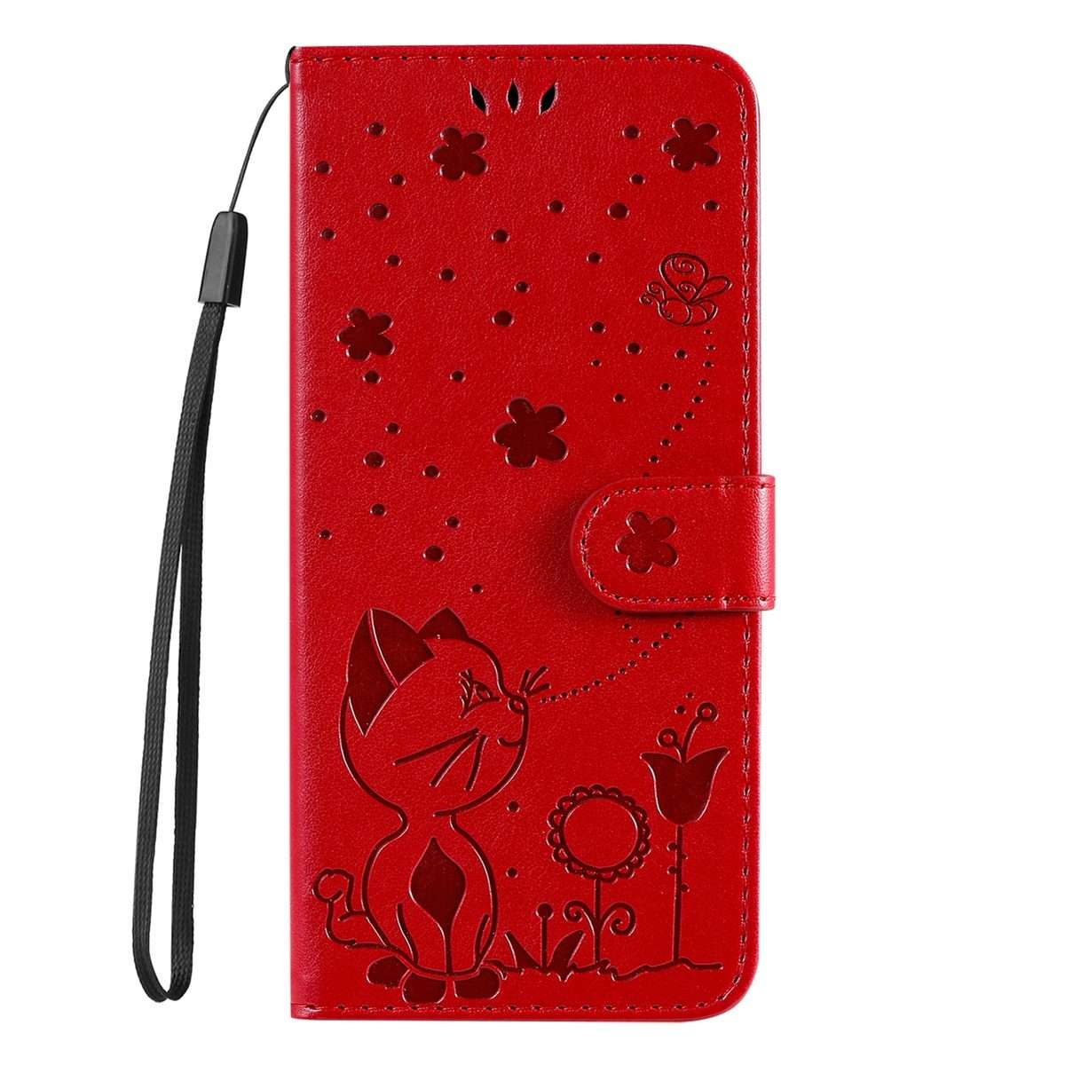 For Redmi Note 14 Pro / 14 Pro+ 5G Cat and Bee Embossed Flip Leather Phone Case(Red)
