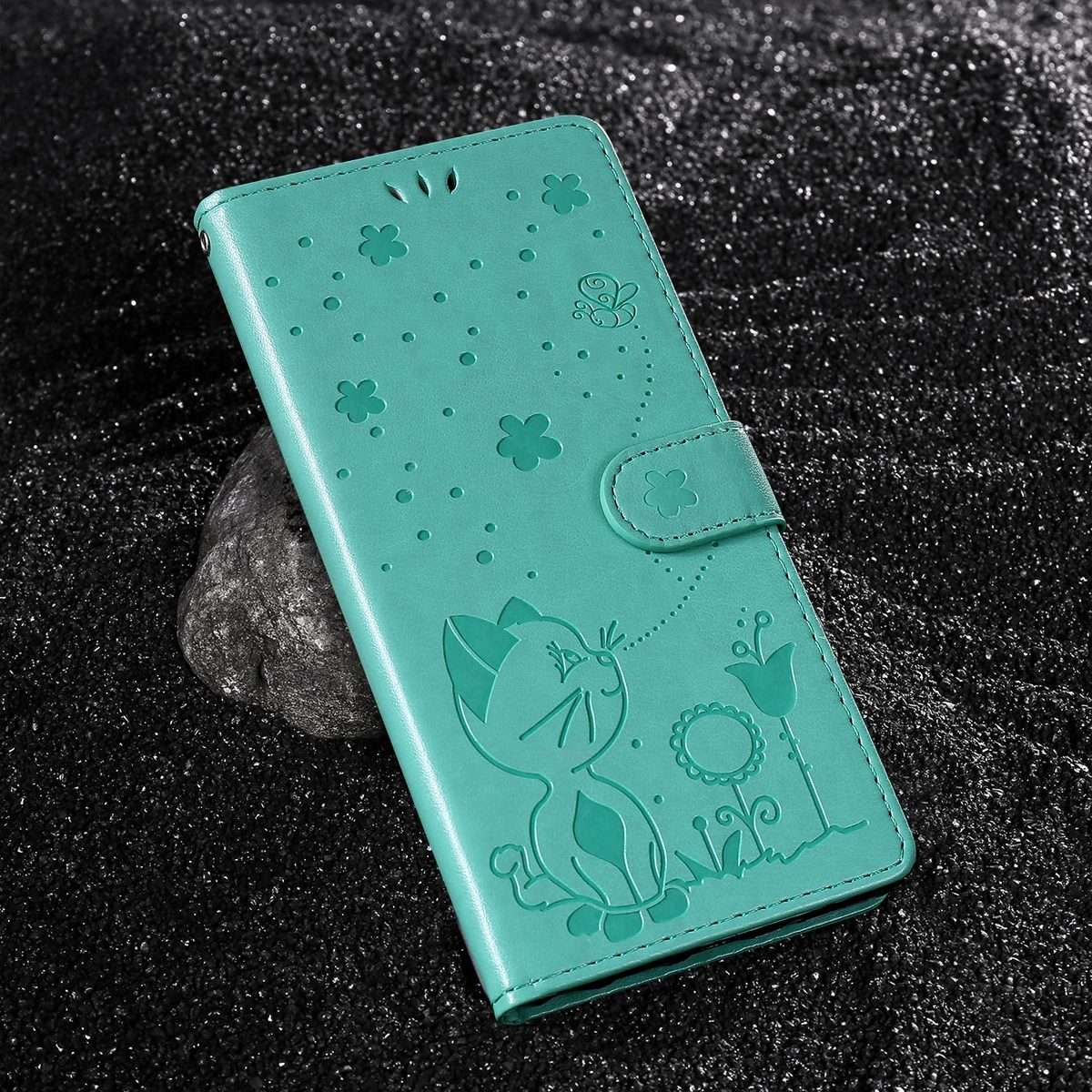 For Redmi Note 14 Pro / 14 Pro+ 5G Cat and Bee Embossed Flip Leather Phone Case(Green)