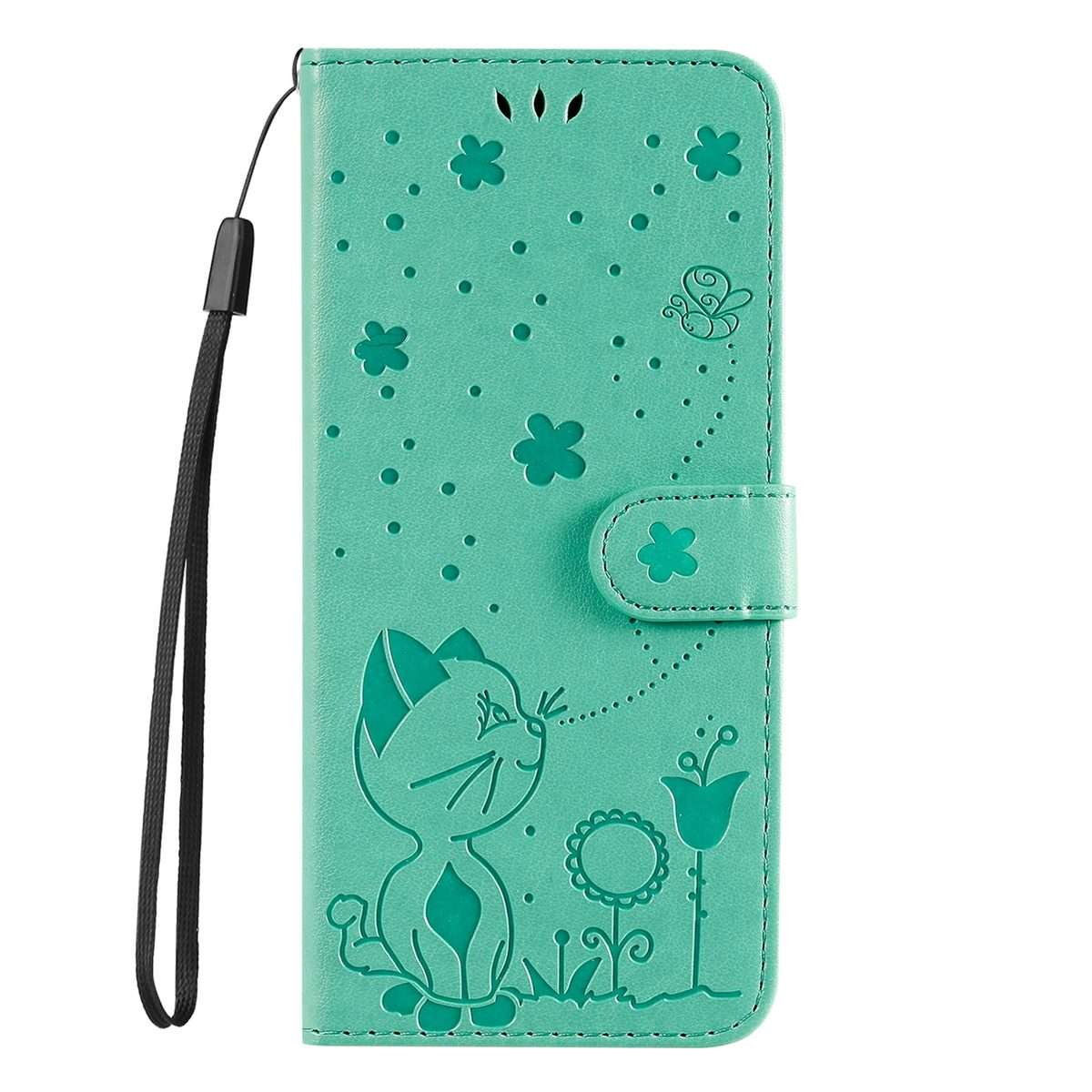 For Redmi Note 14 Pro / 14 Pro+ 5G Cat and Bee Embossed Flip Leather Phone Case(Green)