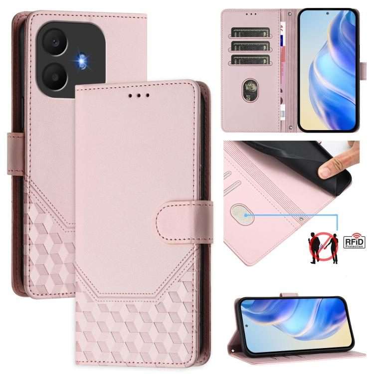 For TCL K70 Power 4G / K70 4G Honeycomb Embossing RFID Leather Phone Case(Pink)