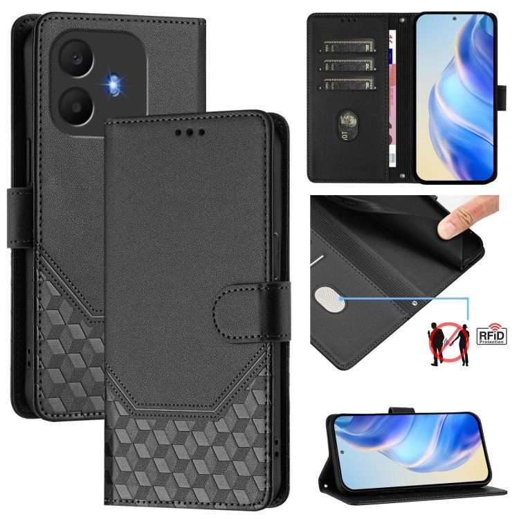 For TCL K70 Power 4G / K70 4G Honeycomb Embossing RFID Leather Phone Case(Black)