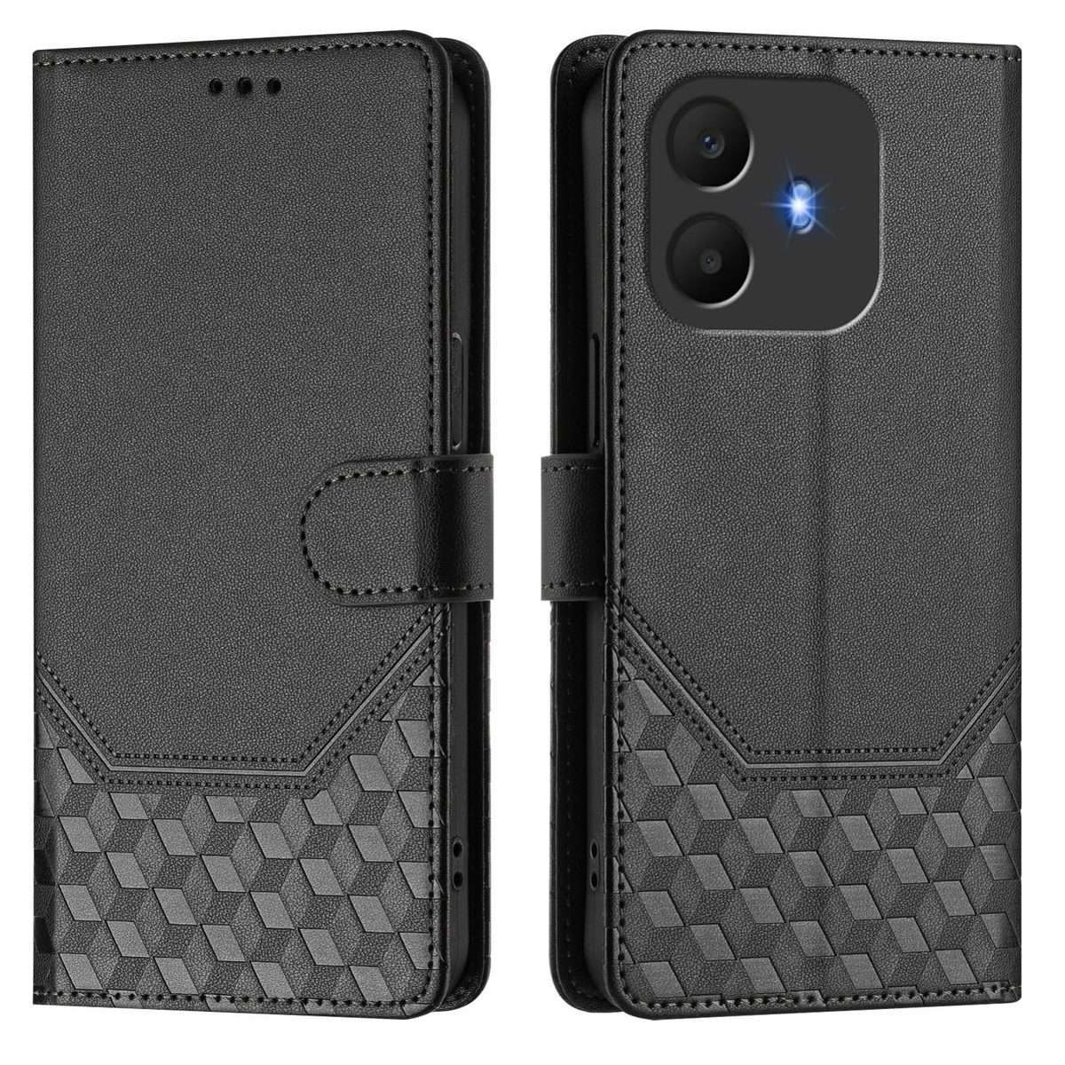 For TCL K70 Power 4G / K70 4G Honeycomb Embossing RFID Leather Phone Case(Black)