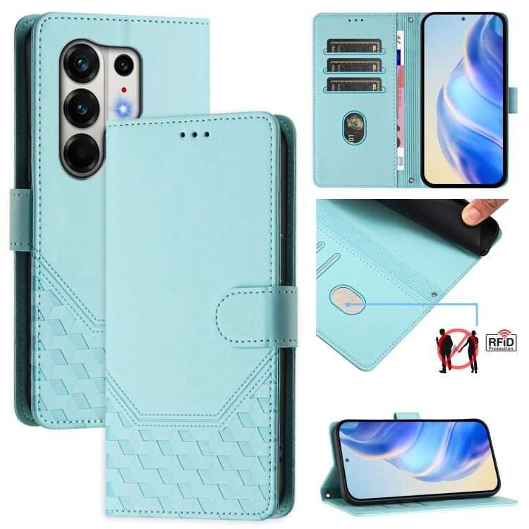 For Tecno Camon 50 Pro 4G Honeycomb Embossing RFID Leather Phone Case(Mint Green)
