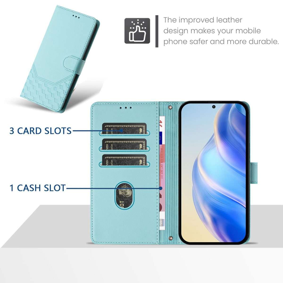 For Tecno Camon 50 Pro 4G Honeycomb Embossing RFID Leather Phone Case(Mint Green)