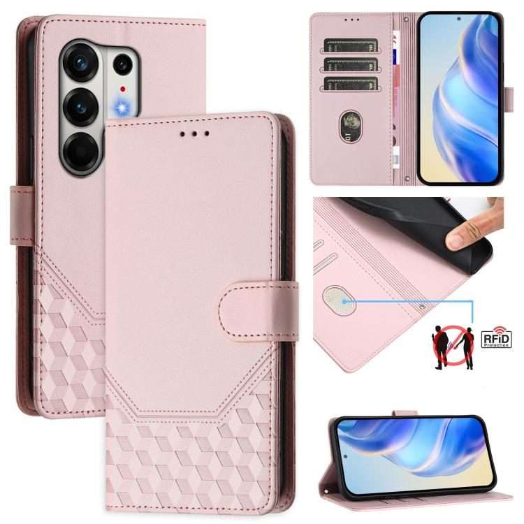 For Tecno Camon 50 Pro 4G Honeycomb Embossing RFID Leather Phone Case(Pink)