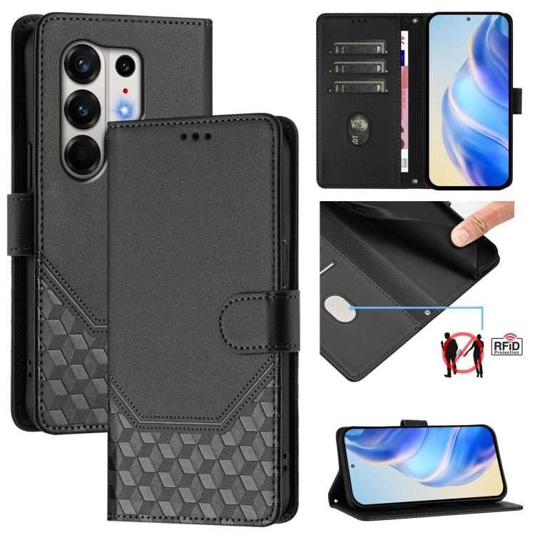 For Tecno Camon 50 Pro 4G Honeycomb Embossing RFID Leather Phone Case(Black)