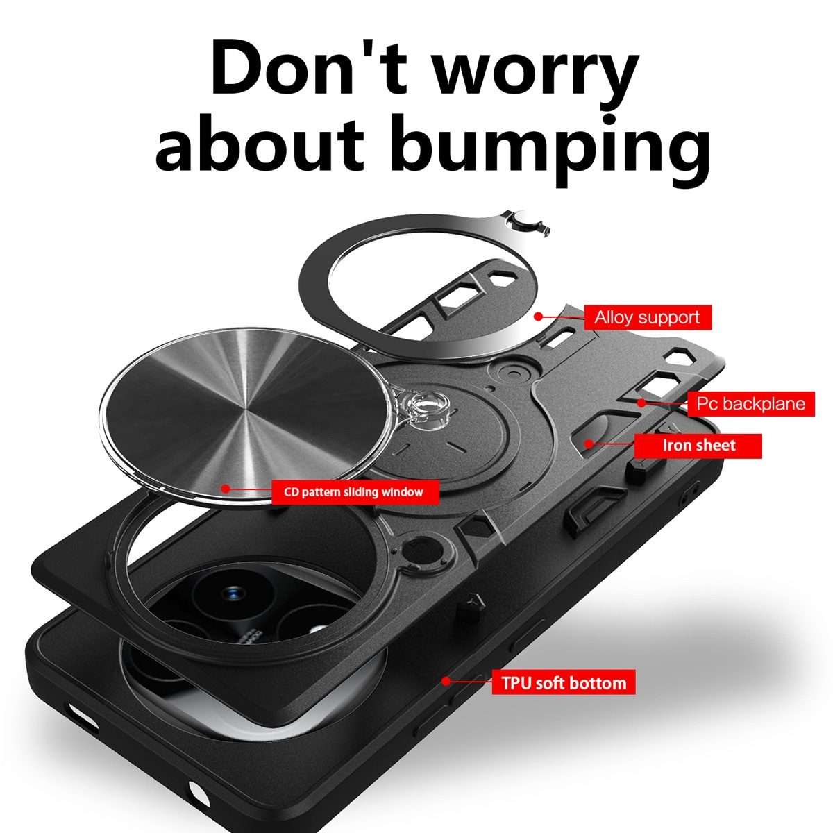 For Redmi Note 14 Pro+ 5G CD Texture Sliding Camshield Magnetic Holder Phone Case(Black)