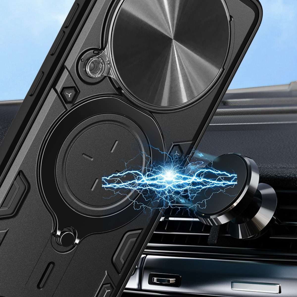 For Redmi Note 14 Pro+ 5G CD Texture Sliding Camshield Magnetic Holder Phone Case(Black)