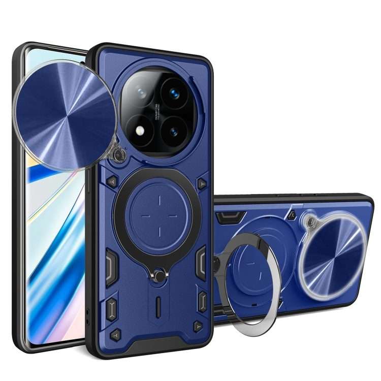 For Redmi Note 14 Pro+ 5G CD Texture Sliding Camshield Magnetic Holder Phone Case(Blue)