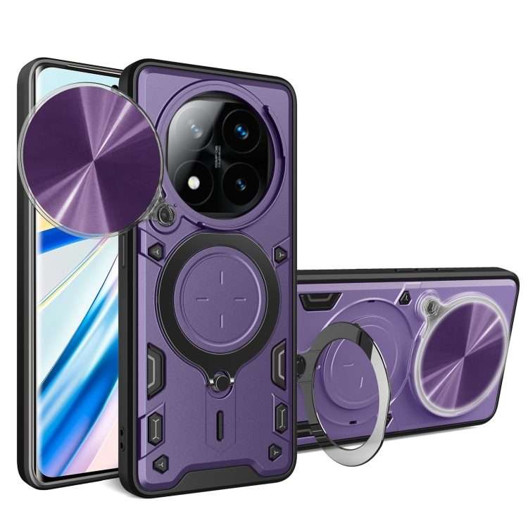 For Redmi Note 14 Pro+ 5G CD Texture Sliding Camshield Magnetic Holder Phone Case(Purple)