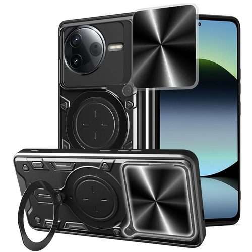 For Redmi K80 CD Texture Sliding Camshield Magnetic Holder Phone Case(Black)