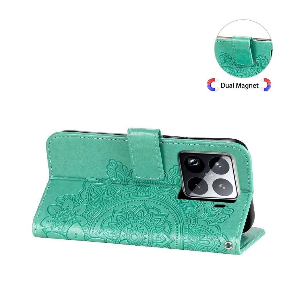 For Xiaomi 15 Pro Seven-petal Flowers Embossing Leather Phone Case(Green)