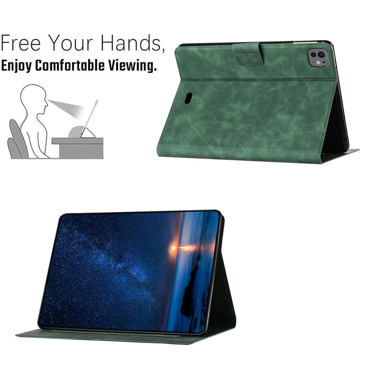 For iPad Air 10.9 2022 / 2020 Embossed Couple Cat Smart Tablet Leather Case(Green)