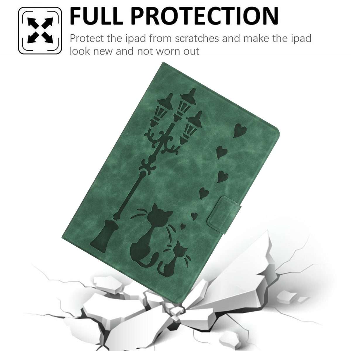 For iPad Air 10.9 2022 / 2020 Embossed Couple Cat Smart Tablet Leather Case(Green)
