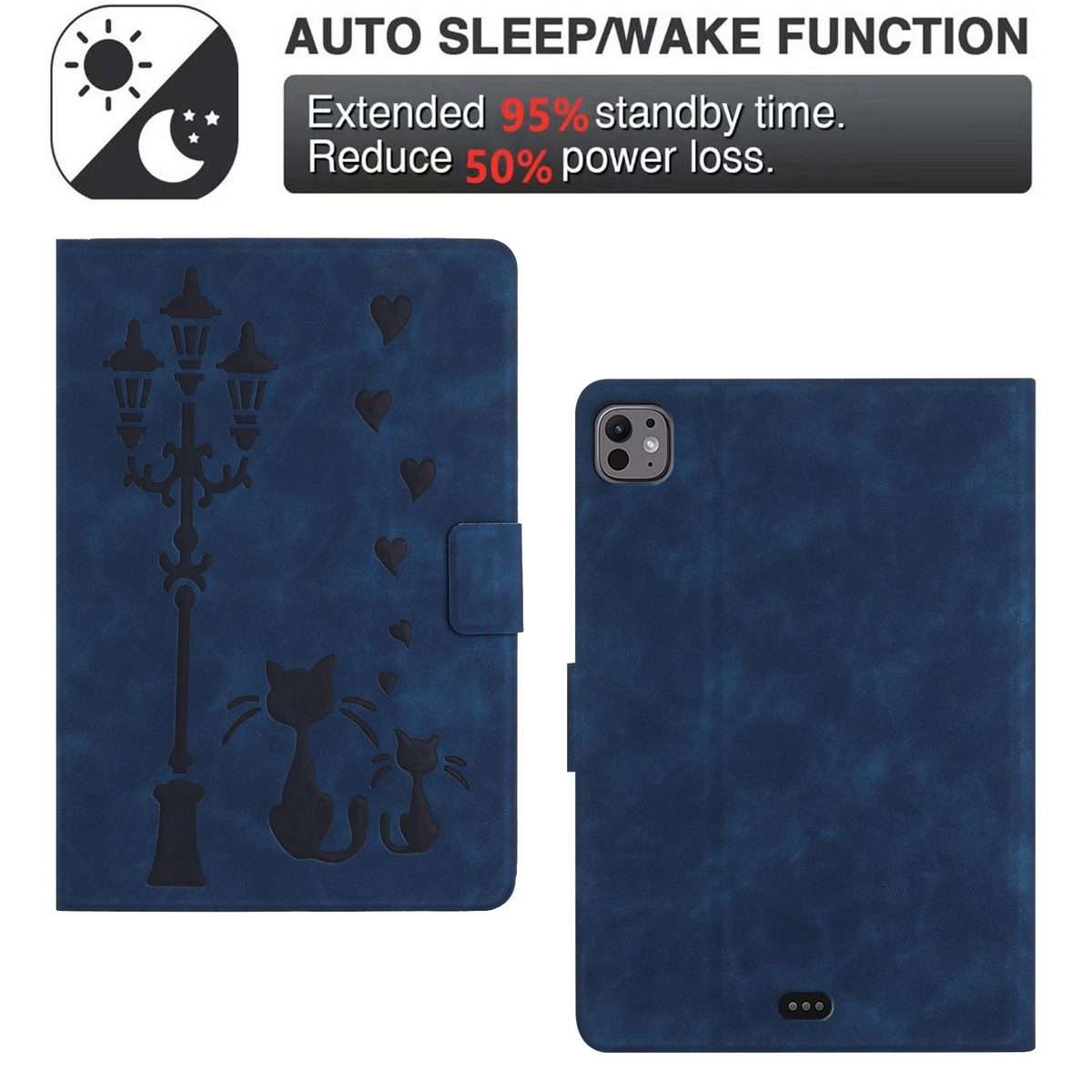 For iPad Air 10.9 2022 / 2020 Embossed Couple Cat Smart Tablet Leather Case(Blue)