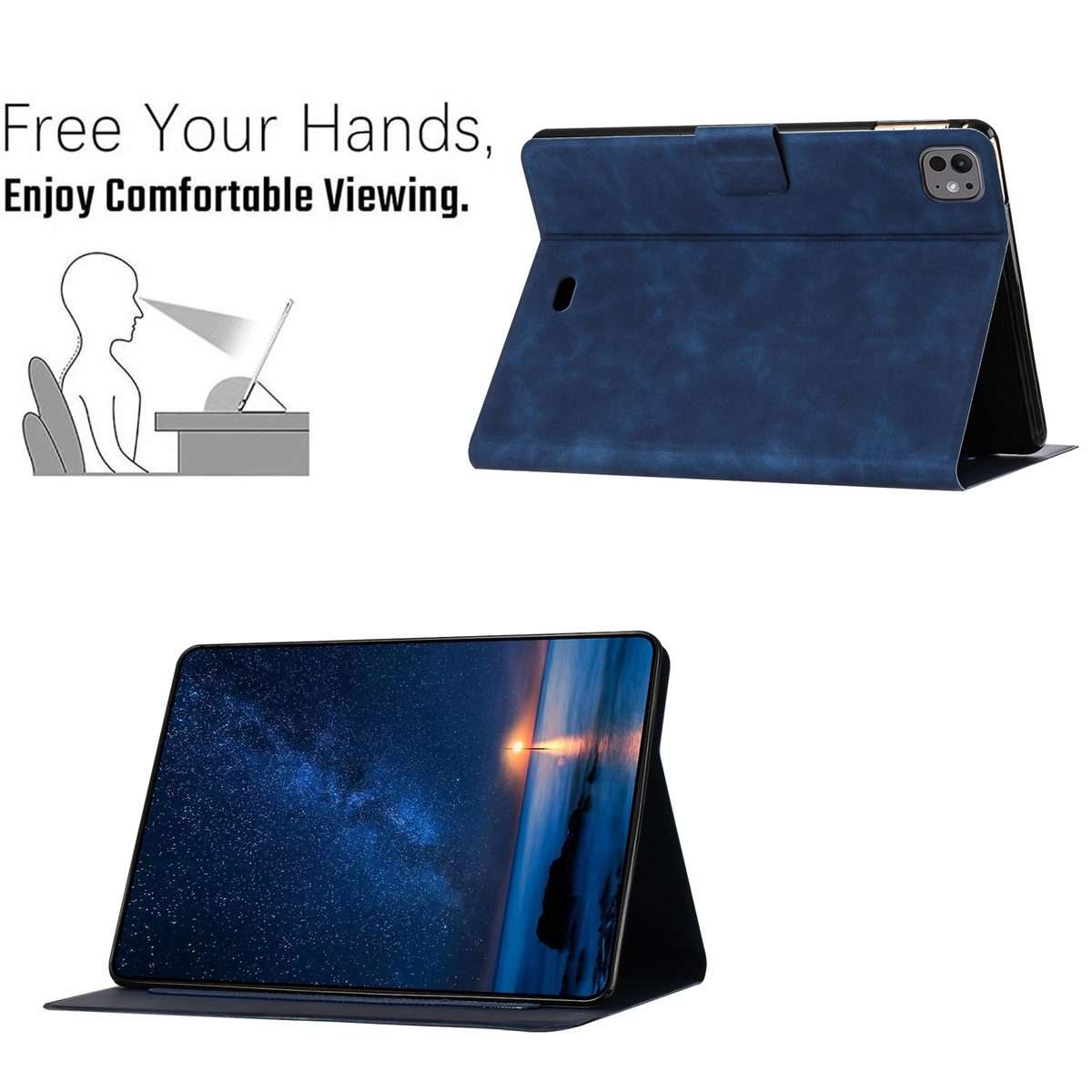 For iPad Air 10.9 2022 / 2020 Embossed Couple Cat Smart Tablet Leather Case(Blue)