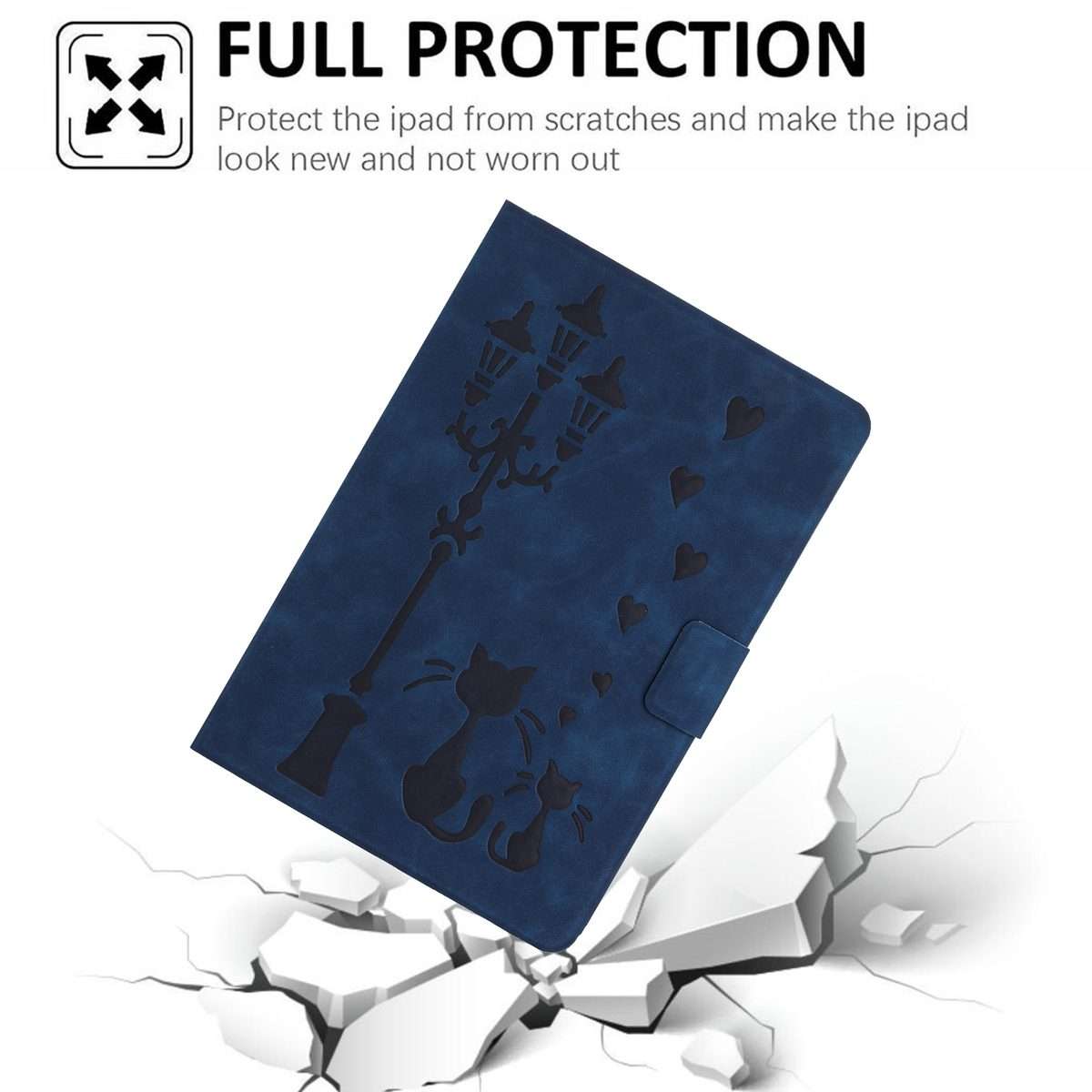 For iPad Air 10.9 2022 / 2020 Embossed Couple Cat Smart Tablet Leather Case(Blue)