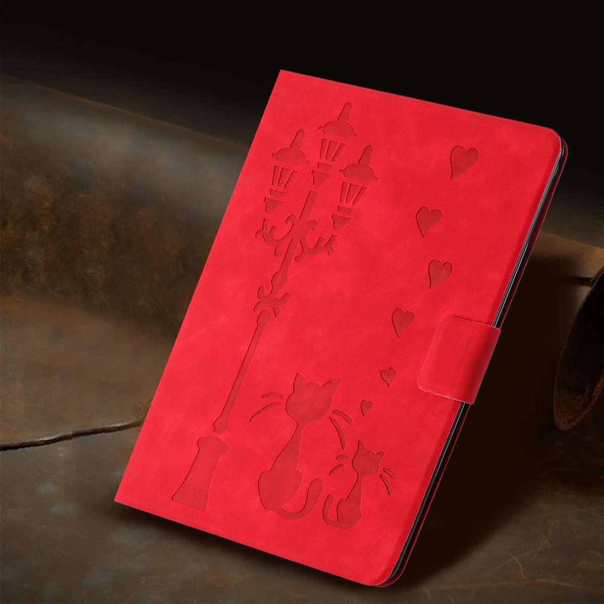 For iPad Air 10.9 2022 / 2020 Embossed Couple Cat Smart Tablet Leather Case(Red)