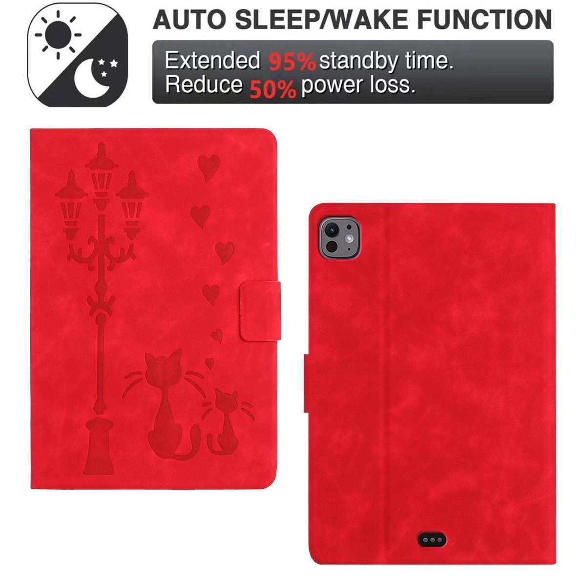 For iPad Air 10.9 2022 / 2020 Embossed Couple Cat Smart Tablet Leather Case(Red)