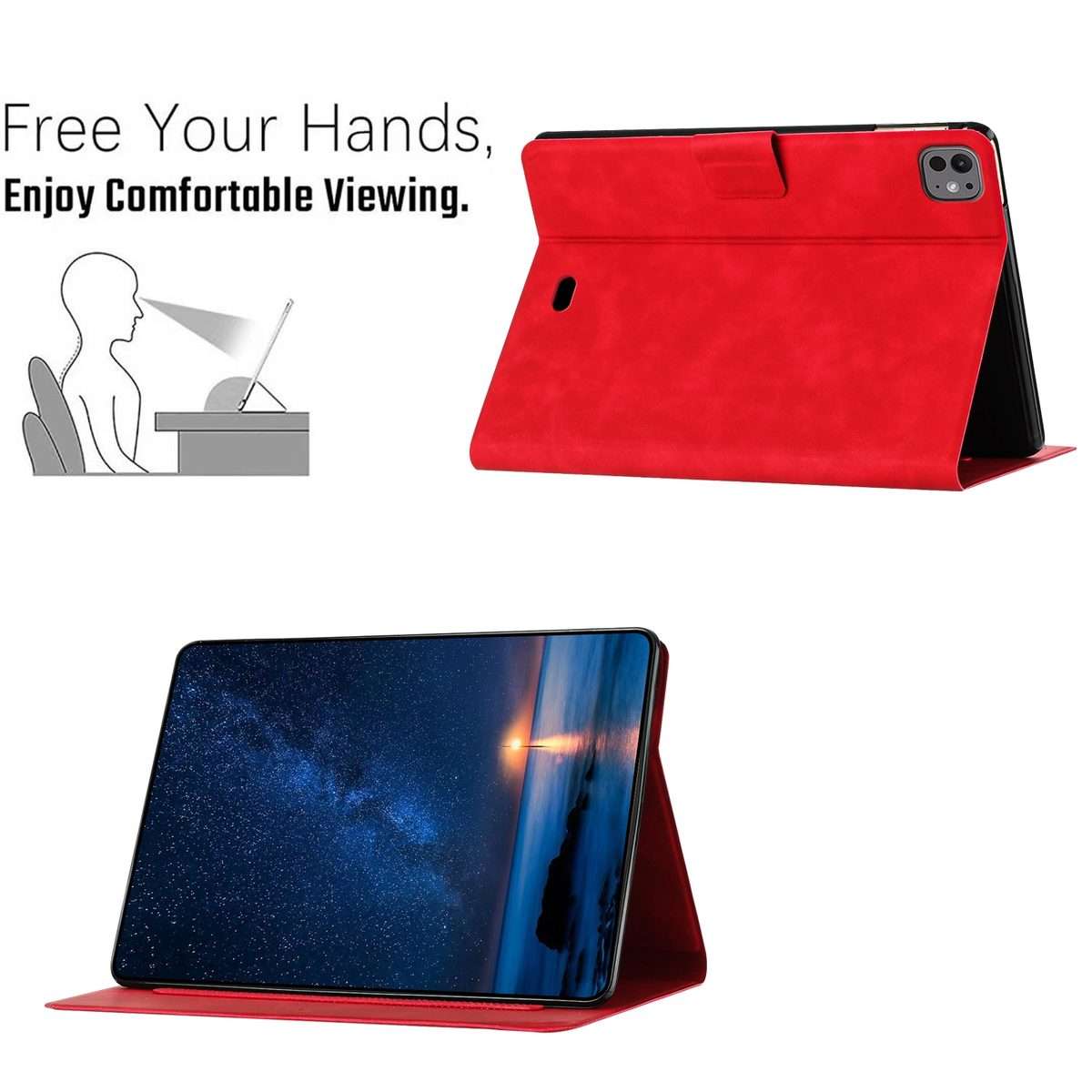For iPad Air 10.9 2022 / 2020 Embossed Couple Cat Smart Tablet Leather Case(Red)