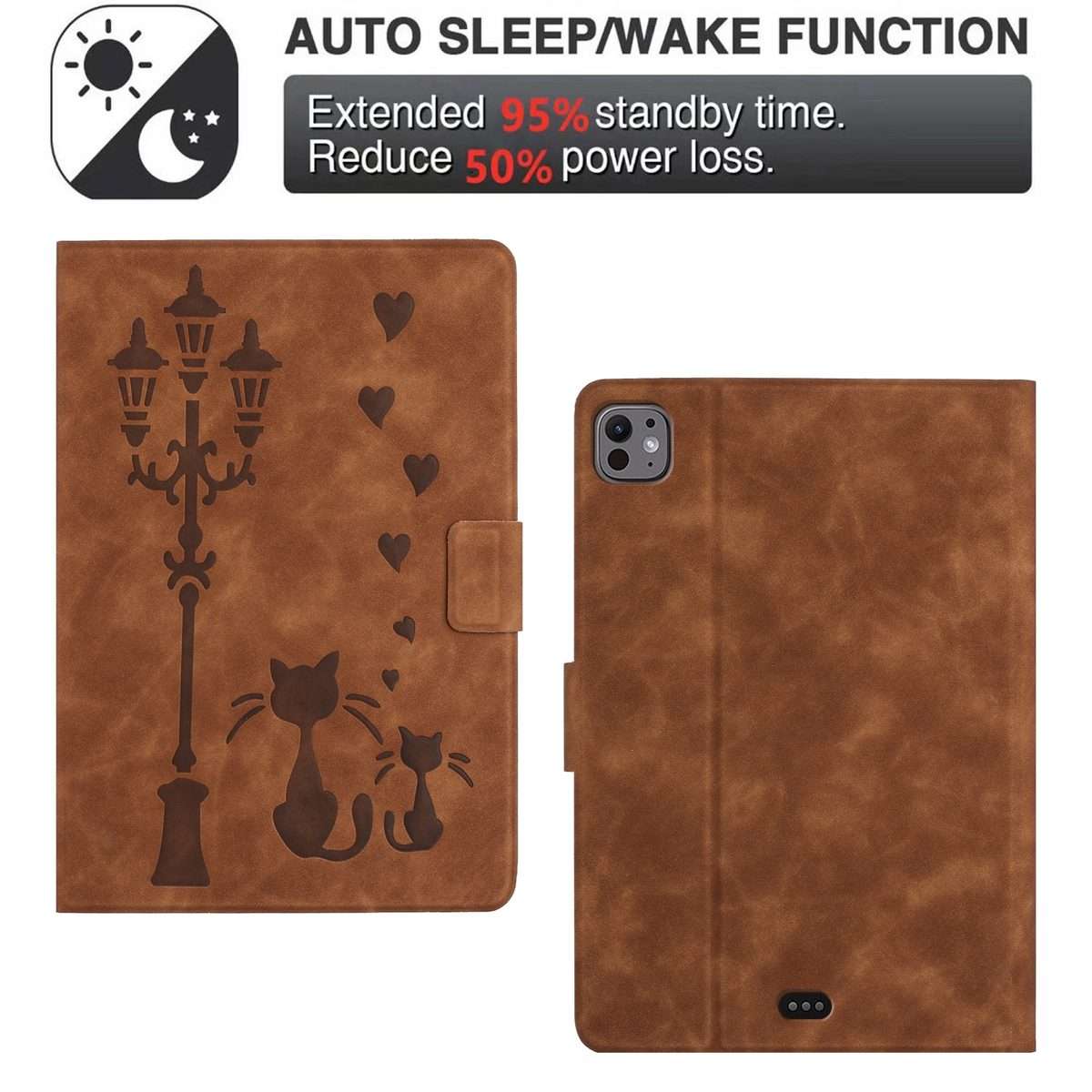 For iPad Air 10.9 2022 / 2020 Embossed Couple Cat Smart Tablet Leather Case(Brown)
