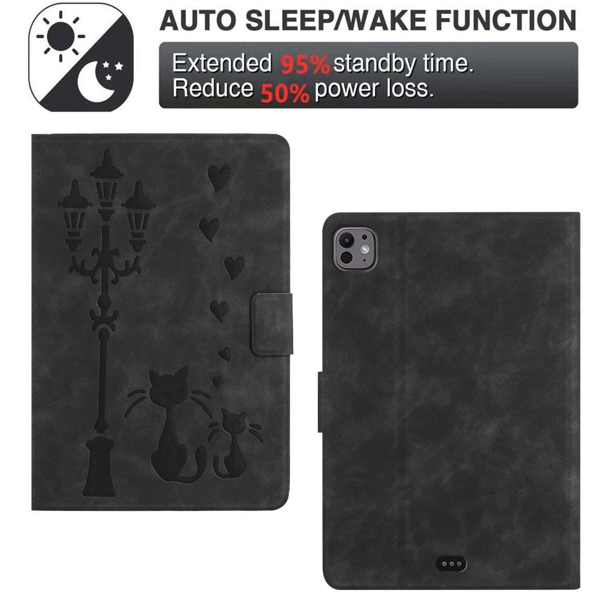 For iPad Air 10.9 2022 / 2020 Embossed Couple Cat Smart Tablet Leather Case(Black)