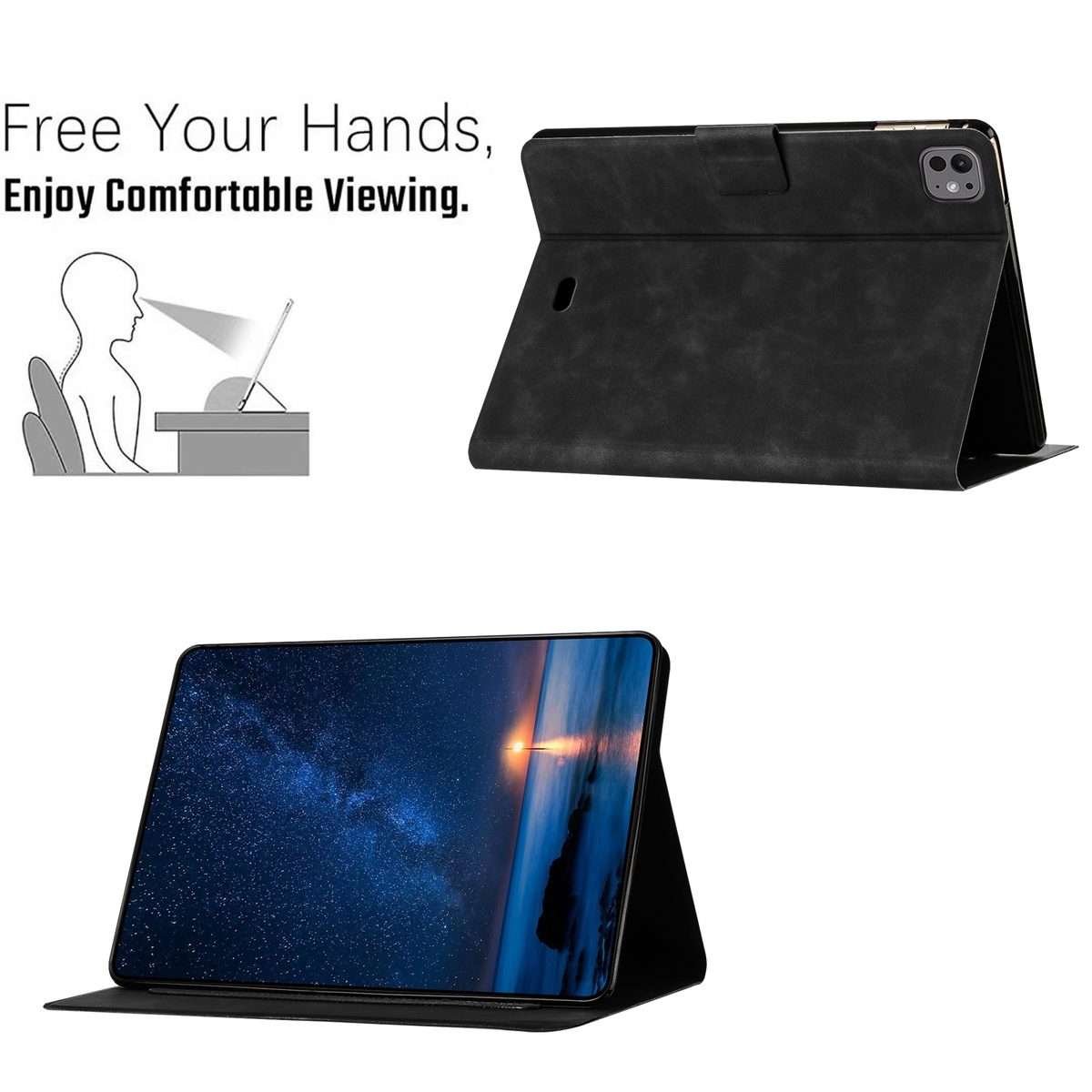 For iPad Air 10.9 2022 / 2020 Embossed Couple Cat Smart Tablet Leather Case(Black)
