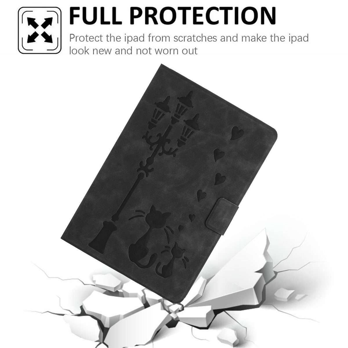 For iPad Air 10.9 2022 / 2020 Embossed Couple Cat Smart Tablet Leather Case(Black)
