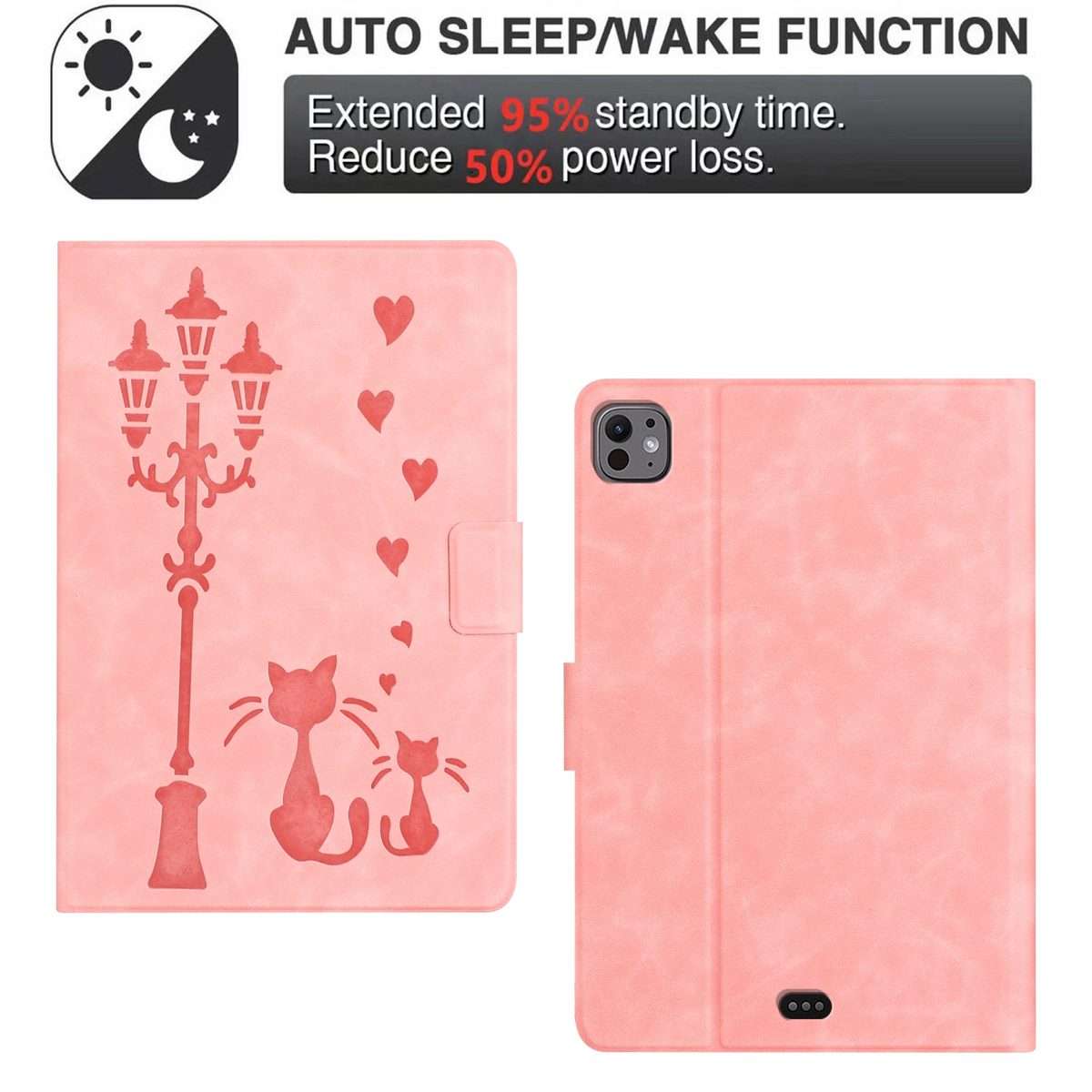 For iPad Air 10.9 2022 / 2020 Embossed Couple Cat Smart Tablet Leather Case(Pink)