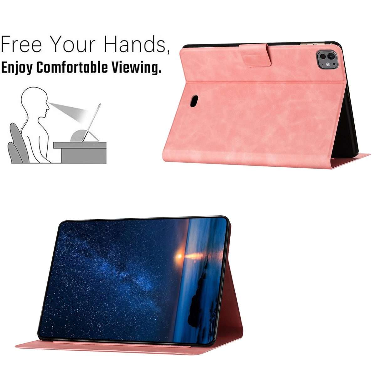 For iPad Air 10.9 2022 / 2020 Embossed Couple Cat Smart Tablet Leather Case(Pink)
