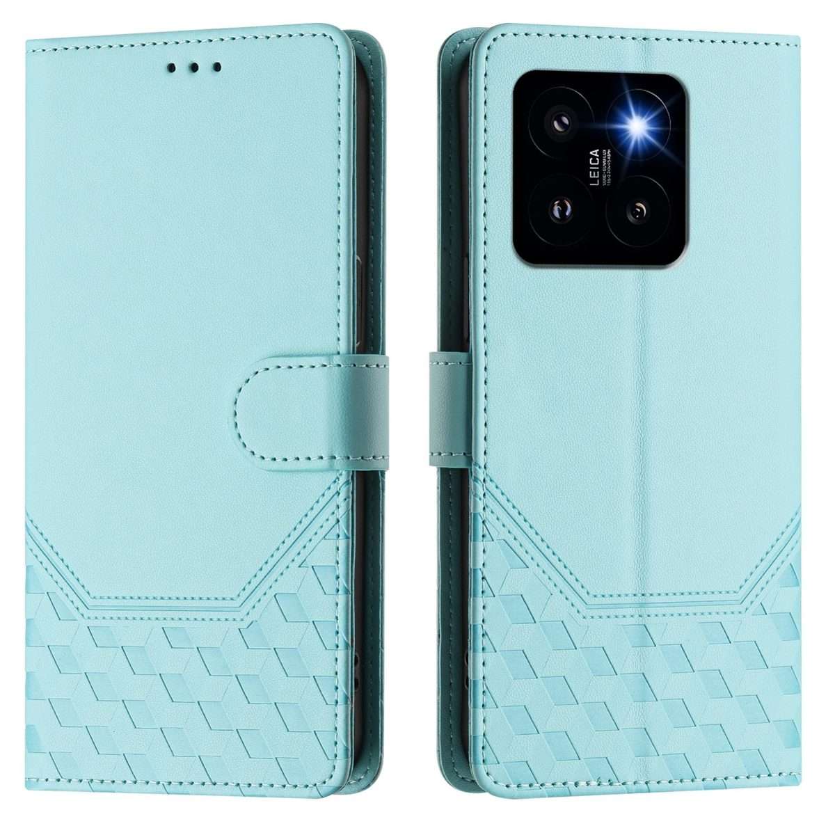For Xiaomi 14 Pro 5G Honeycomb Embossing RFID Leather Phone Case(Mint Green)