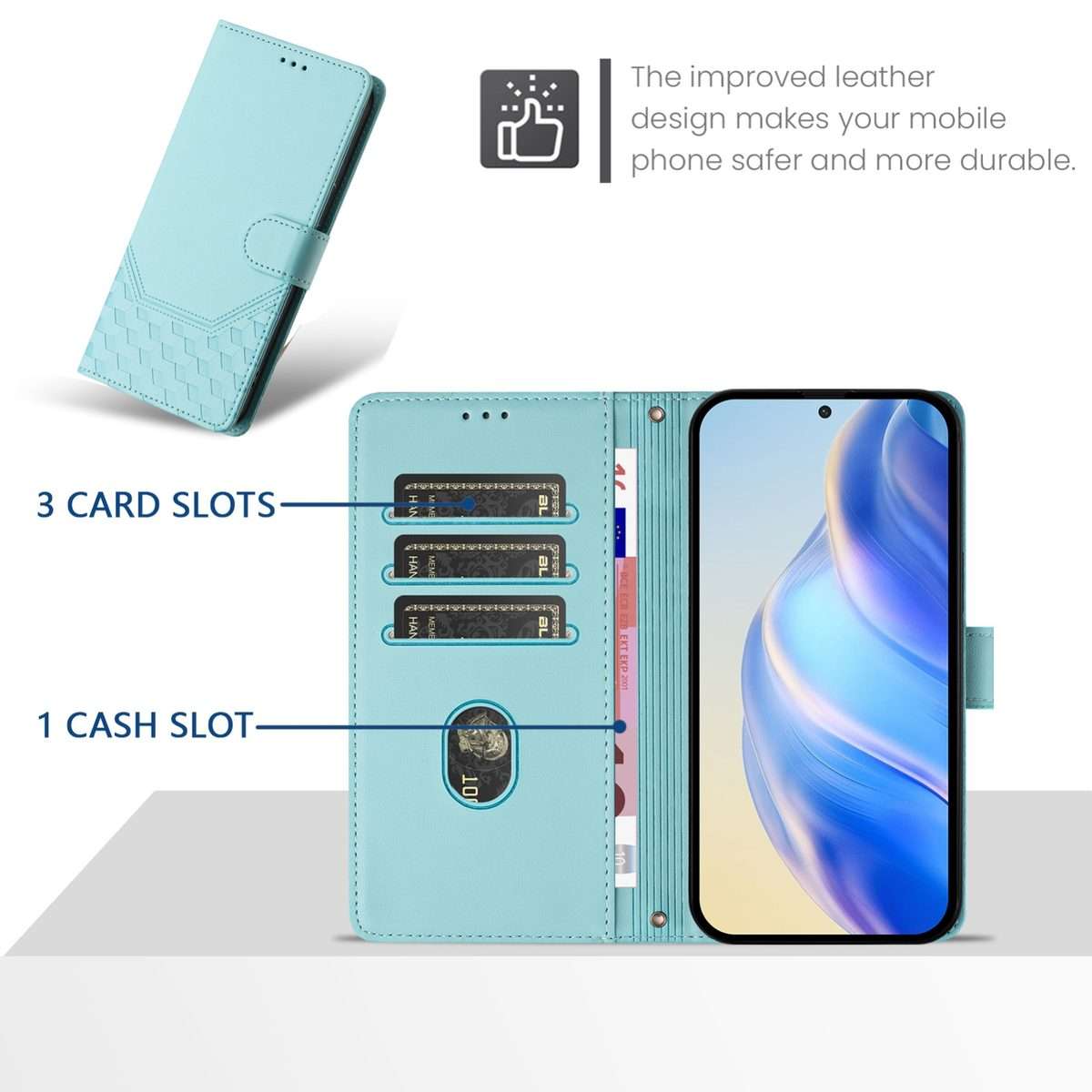 For Xiaomi 14 Pro 5G Honeycomb Embossing RFID Leather Phone Case(Mint Green)