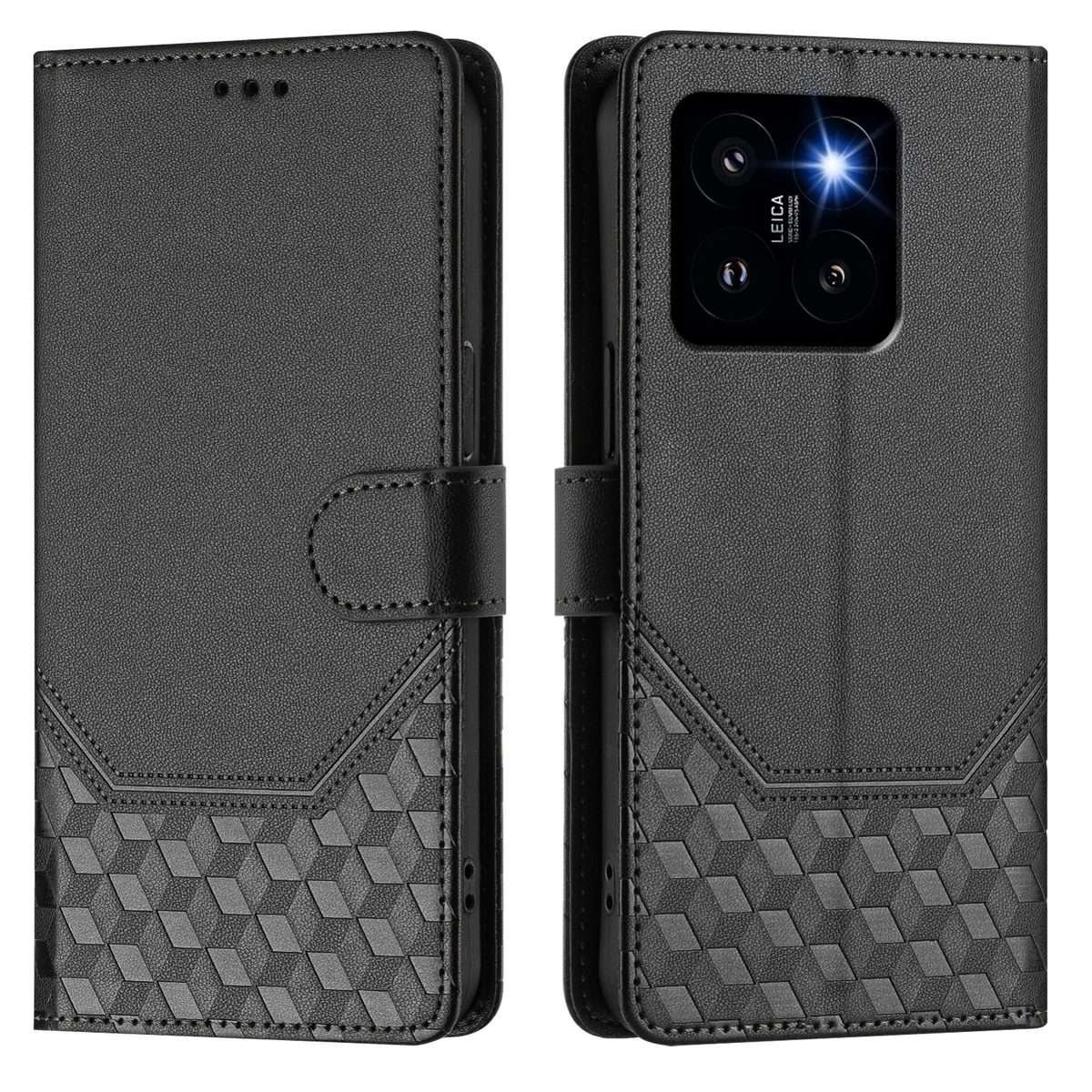 For Xiaomi 14 Pro 5G Honeycomb Embossing RFID Leather Phone Case(Black)