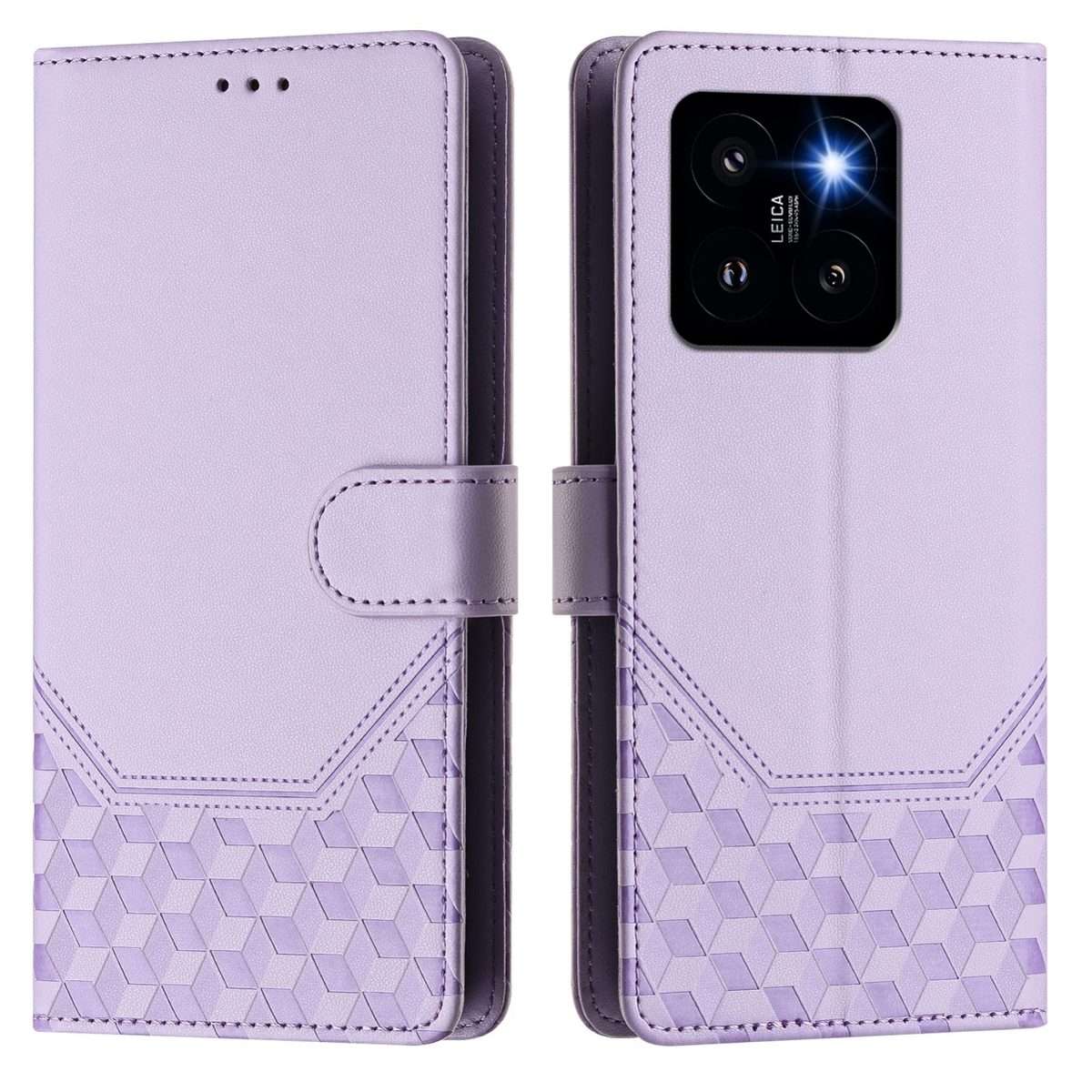 For Xiaomi 14 Pro 5G Honeycomb Embossing RFID Leather Phone Case(Light Purple)