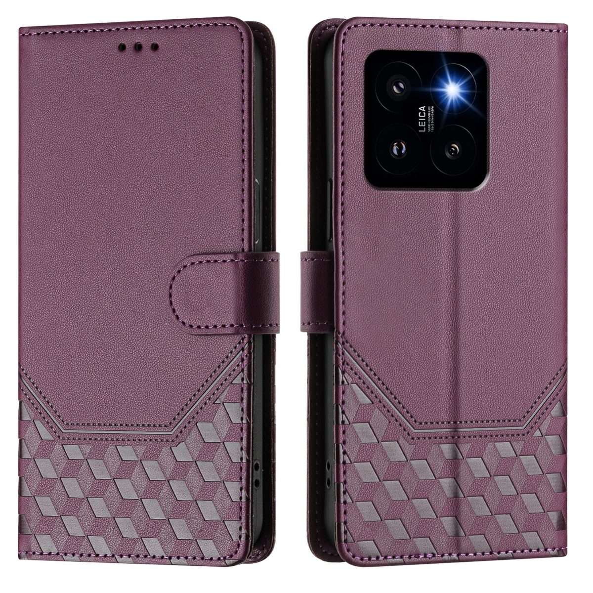 For Xiaomi 14 Pro 5G Honeycomb Embossing RFID Leather Phone Case(Violet)